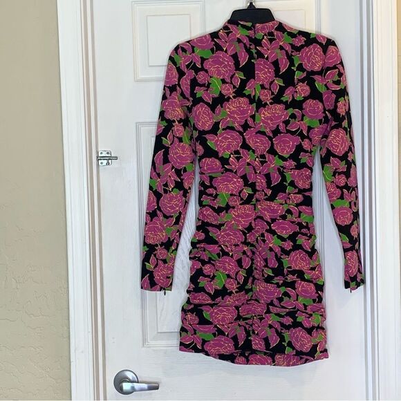 Zara Floral Ruched Mini Dress Size XS - Picture 5 of 16